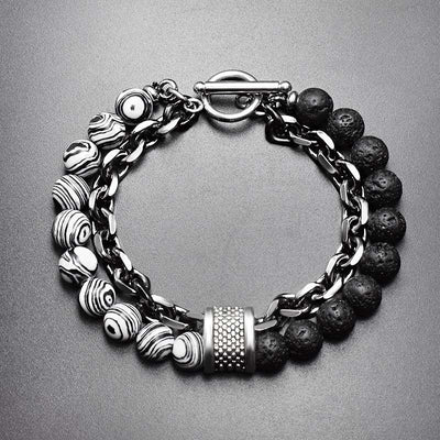 Pulsera de Piedra Natural Esmerilada para Hombre con Cuentas y Detalles Metálicos - Image 10
