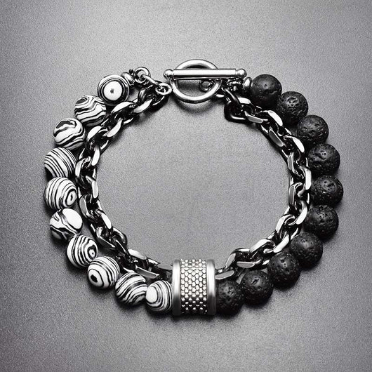 Pulsera de Piedra Natural Esmerilada para Hombre con Cuentas y Detalles Metálicos - Image 10