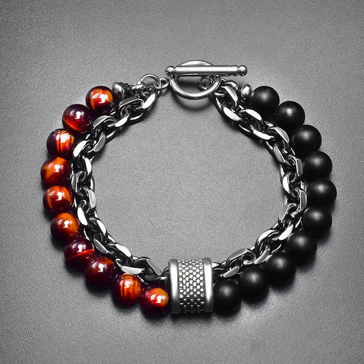 Pulsera de Piedra Natural Esmerilada para Hombre con Cuentas y Detalles Metálicos - Image 11