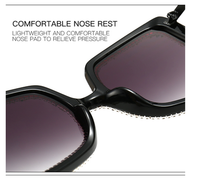 Women's oversized square sunglasses with cream frames, green rhinestones, brown gradient lenses, and lightning bolt temples. - Image 12