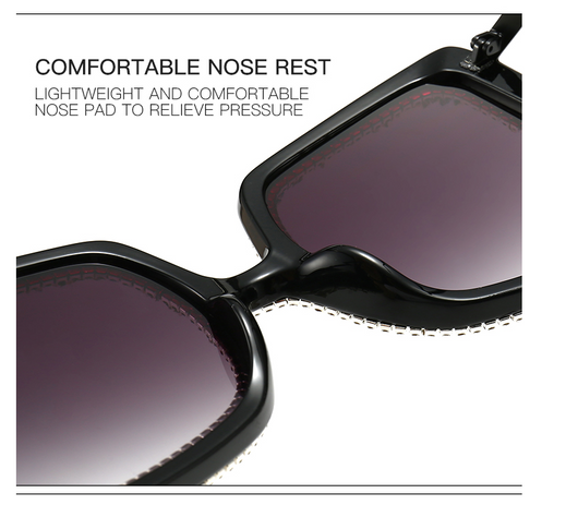 Women's oversized square sunglasses with cream frames, green rhinestones, brown gradient lenses, and lightning bolt temples. - Image 12