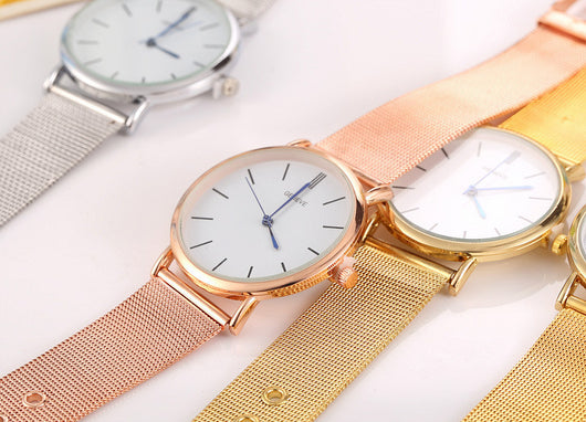 Reloj de Malla Acero Inoxidable Geneva Ultra Delgado para Hombres y Mujeres Negocios - Image 3