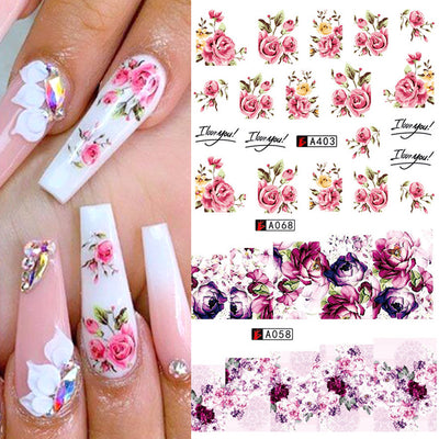 Stickers de Uñas Flores Rosas con Moño y Encaje - Diseño Ecológico - Image 2