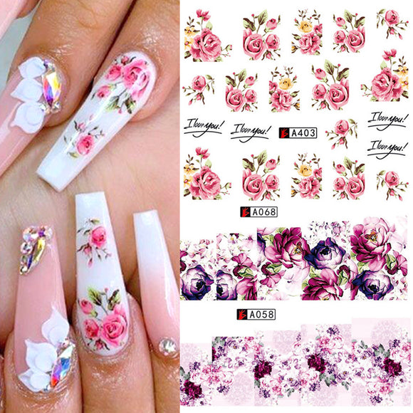 Stickers de Uñas Flores Rosas con Moño y Encaje - Diseño Ecológico