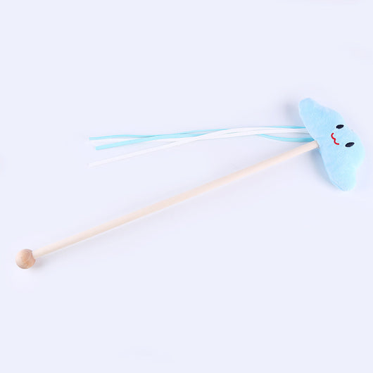 Cat wand toy with a wooden stick, a burlap heart, and brown feathers, designed for interactive play. - Image 6