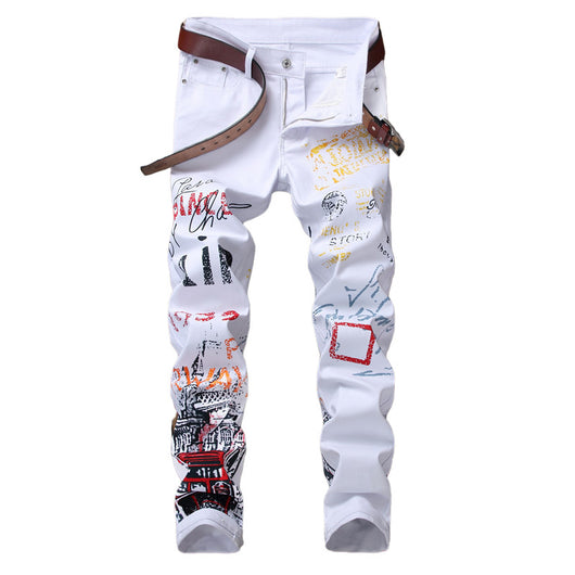 Pantalones Slim Fit Talla Grande con Estampado Graffiti para Hombre - Image 9