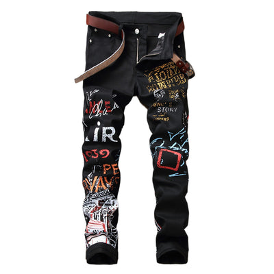 Pantalones Slim Fit Talla Grande con Estampado Graffiti para Hombre