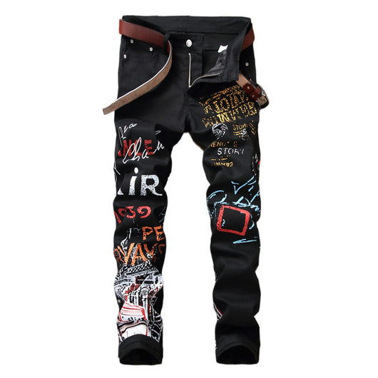 Pantalones Slim Fit Talla Grande con Estampado Graffiti para Hombre