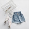 Pantalones Cortos Denim Cintura Alta para Niñas con Estampado Floral - Estilo Coreano Verano