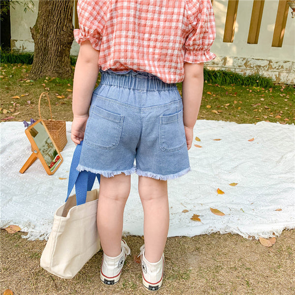 Pantalones Cortos Denim Cintura Alta para Niñas con Estampado Floral - Estilo Coreano Verano