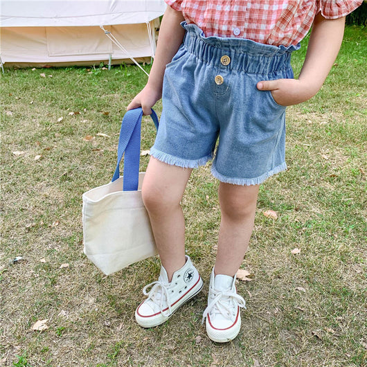 Pantalones Cortos Denim Cintura Alta para Niñas con Estampado Floral - Estilo Coreano Verano - Image 3