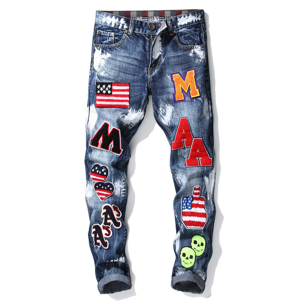 Jeans Slim Rectos para Hombre con Bordado de Bandera - Colección Otoño Invierno