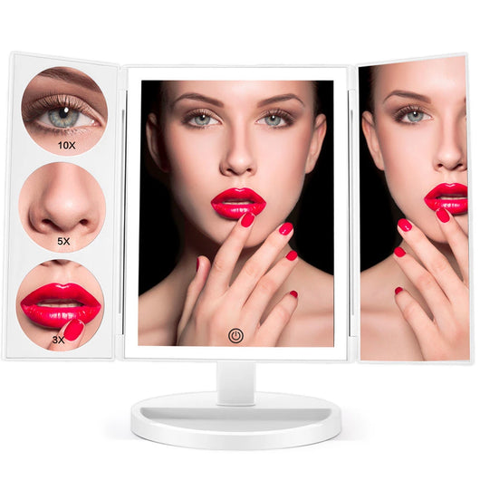 Espejo de Maquillaje Tríptico con Luz LED y Aumento 10X - Image 3