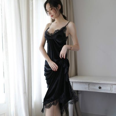 Vestido Largo de Terciopelo Dorado con Encaje - Camisón Elegante Estilo Princesa - Image 5