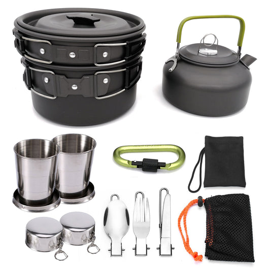 Juego de Utensilios de Cocina para Campamento y Picnic Antiadherente con Accesorios Plegables