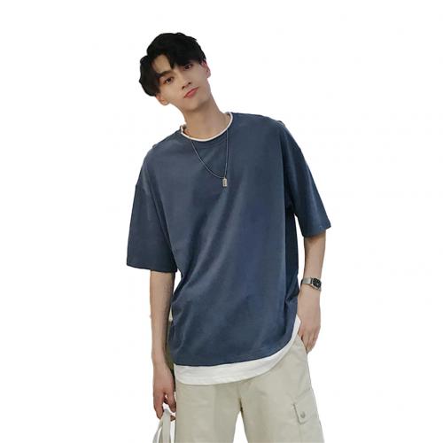 Camiseta Falsa Dos Piezas Verano Cuello Redondo Hombre Estilo Coreano Suelta