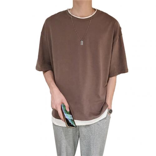 Camiseta Falsa Dos Piezas Verano Cuello Redondo Hombre Estilo Coreano Suelta - Image 3