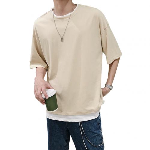 Camiseta Falsa Dos Piezas Verano Cuello Redondo Hombre Estilo Coreano Suelta