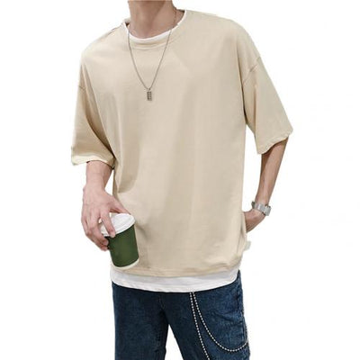 Camiseta Falsa Dos Piezas Verano Cuello Redondo Hombre Estilo Coreano Suelta - Image 2