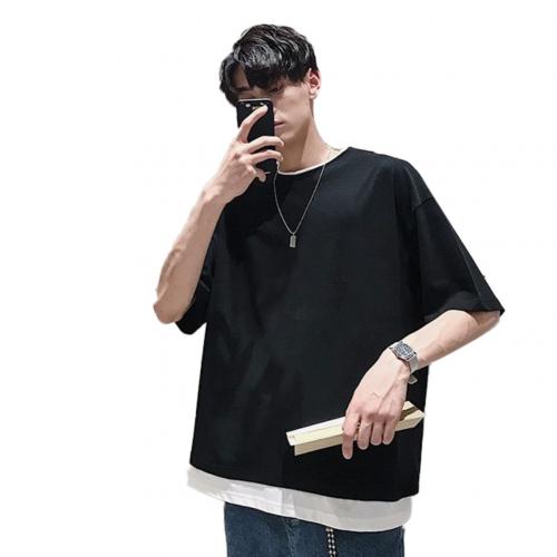 Camiseta Falsa Dos Piezas Verano Cuello Redondo Hombre Estilo Coreano Suelta - Image 5