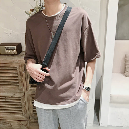 Camiseta Falsa Dos Piezas Verano Cuello Redondo Hombre Estilo Coreano Suelta - Image 12