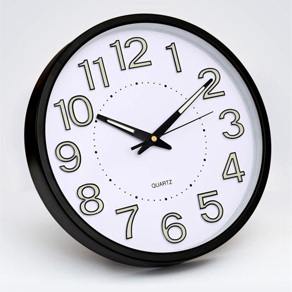Reloj de Pared Luminoso Minimalista 12" Diseño Moderno Blanco Cuarzo Brilla en la Oscuridad