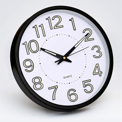 Reloj de Pared Luminoso Minimalista 12" Diseño Moderno Blanco Cuarzo Brilla en la Oscuridad
