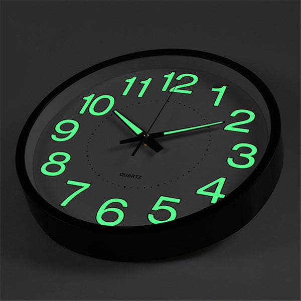 Reloj de Pared Luminoso Minimalista 12" Diseño Moderno Blanco Cuarzo Brilla en la Oscuridad