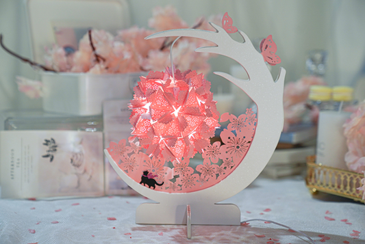 Lámpara de Papel Esculpido Flor de Cerezo - Luz Nocturna Estilo Antiguo