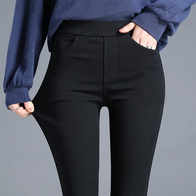 Leggings Elásticos Cintura Alta Mujer - Pantalón Lápiz Negro Premium