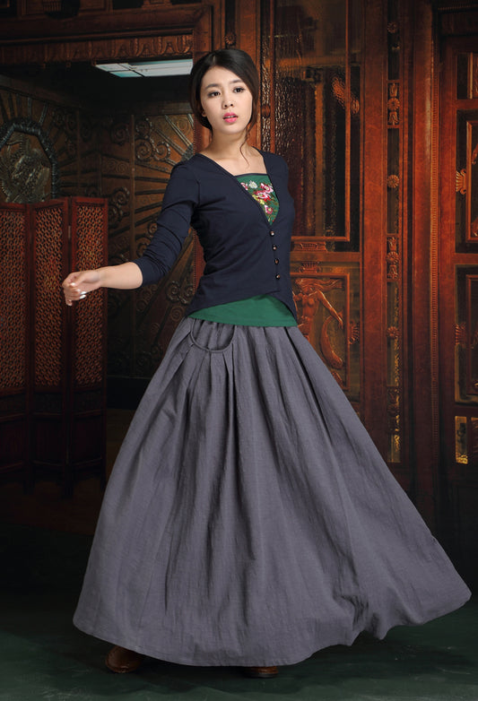 Vestido Maxi de Algodón y Lino para Otoño con Envío Gratis