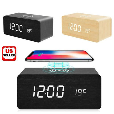 Reloj Despertador Inteligente de Madera con Carga Inalámbrica y Control por Voz - Image 3