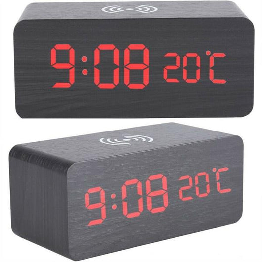 Reloj Despertador Inteligente de Madera con Carga Inalámbrica y Control por Voz - Image 4