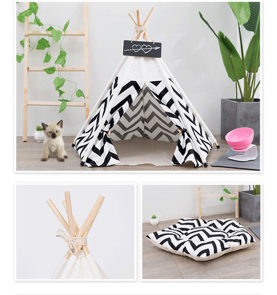 Caseta Desmontable para Mascotas con Diseño de Rayas - Refugio Portátil para Perros y Gatos - Image 5