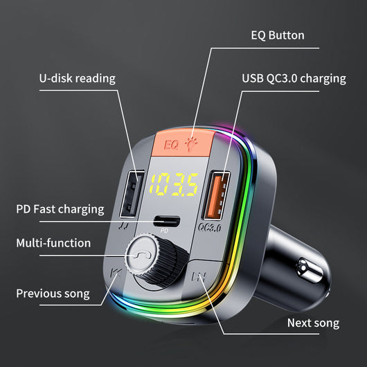 Reproductor MP3 Bluetooth para Auto con Luz Ambiente LED y Cargador Rápido QC3.0 - Image 17
