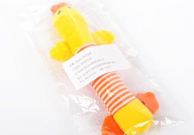 Grey plush elephant dog toy with a blue and white striped body, black eyes, and white inner ears. - Image 3
