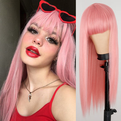 Peluca Larga Lisa Negra con Flequillo Aireado - Estilo Celebridad de Redes Sociales - Image 10