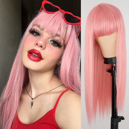 Peluca Larga Lisa Negra con Flequillo Aireado - Estilo Celebridad de Redes Sociales - Image 10