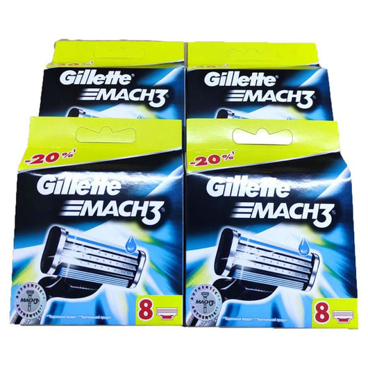 Gillette Mach3 razor blade refills box with 8 cartridges, featuring a blue and black design with a 20% discount. - Image 5