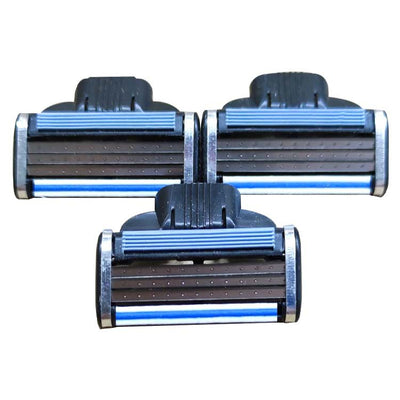 Gillette Mach3 razor blade refills box with 8 cartridges, featuring a blue and black design with a 20% discount.