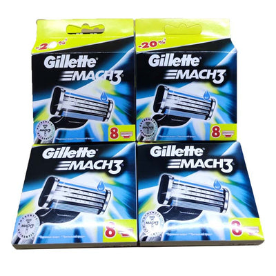 Gillette Mach3 razor blade refills box with 8 cartridges, featuring a blue and black design with a 20% discount. - Image 4