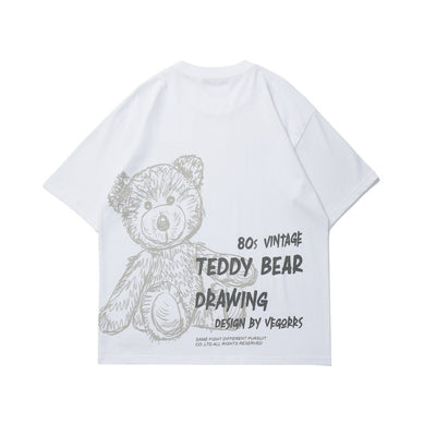 Playera Suelta Pareja Estampado Oso Graffiti Pintado a Mano - Image 12