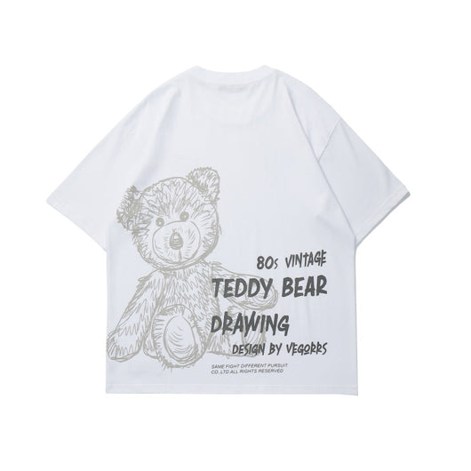 Playera Suelta Pareja Estampado Oso Graffiti Pintado a Mano - Image 12