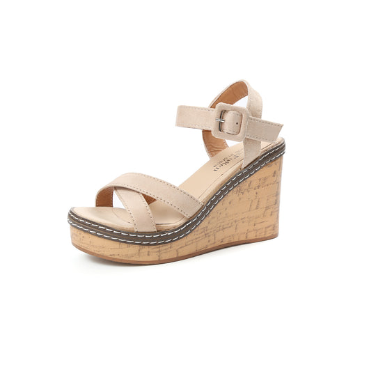 Sandalias Abiertas de Tacón Cuña con Hebilla en Gamuza - Image 7