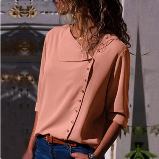 Blusa de Cuello Oblicuo Asimétrico con Manga Larga - Image 12