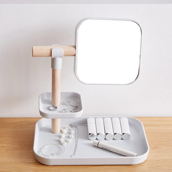 Organizador de Cosméticos de Escritorio con Espejo y Compartimentos para Maquillaje