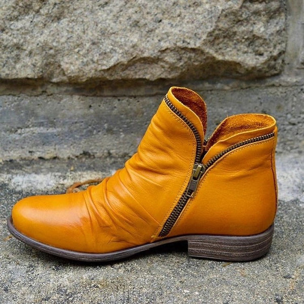 Botas Tobilleras con Tacón Cuadrado y Doble Cierre