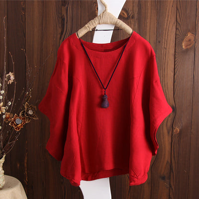 Camiseta Oversize de Algodón y Lino con Mangas Caídas Talla Grande - Image 11
