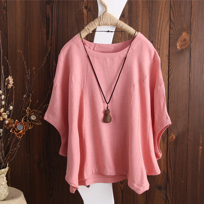 Camiseta Oversize de Algodón y Lino con Mangas Caídas Talla Grande - Image 12