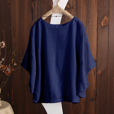 Camiseta Oversize de Algodón y Lino con Mangas Caídas Talla Grande - Image 6
